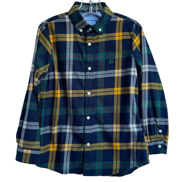 Mayoral Other - Kids Mayoral Navy Yellow Slim Fit Cotton Plaid Button Up Checked Casual Shirt‎ 5